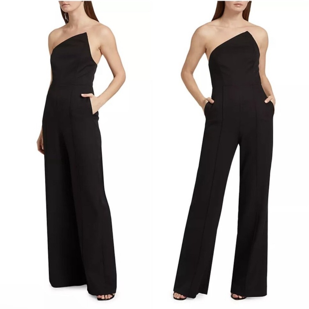 NWT Milly Atlas Cady Asymmetric Neck Jumpsuit Black Strapless Wide Leg Sz 4 $450